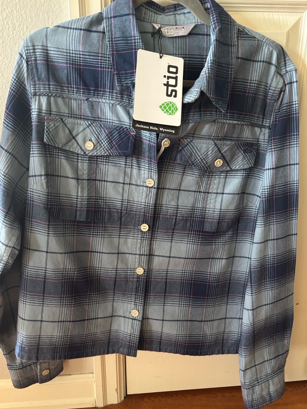 Stio Light Blue and Navy Plaid Shirt